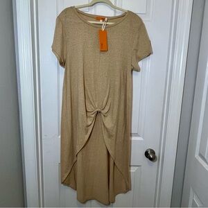 NWT Camel Knotted Short-Sleeve High-Low Dress - Soft Cotton Blend